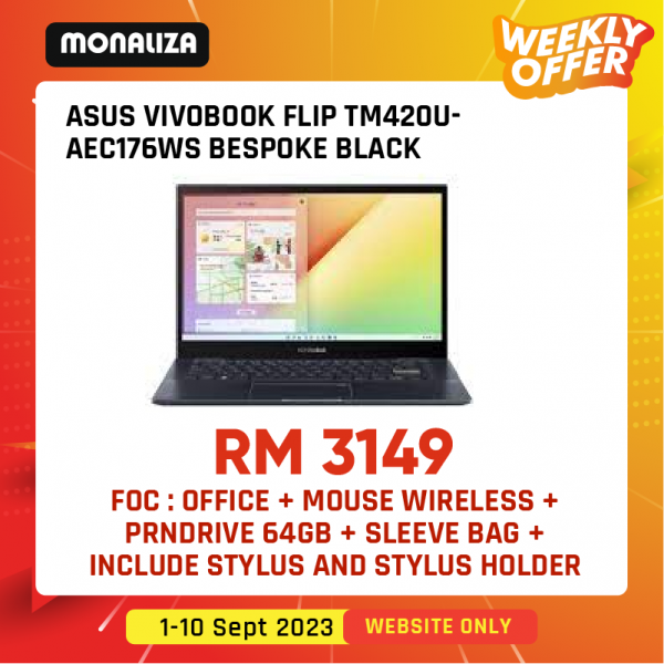 Asus VivoBook Flip 14 TM420U-AEC176WS 14" FHD 2-In-1 Touch Laptop Black ( Ryzen 5 5500U, 8GB, 512GB SSD, ATI, W11, HS )