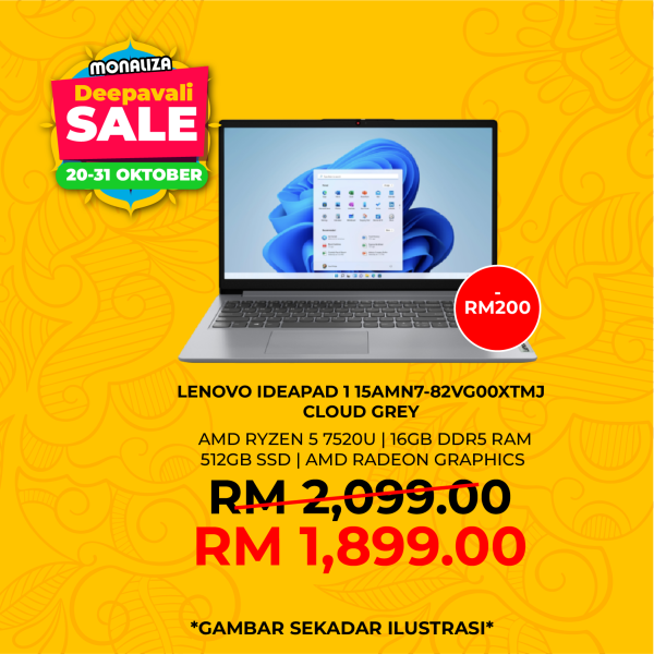 Lenovo Ideapad 1 Laptop (15AMN7-82VG00XTMJ) AMD Ryzen 5 7520U  | Integrated AMD Radeon 610M Graphics