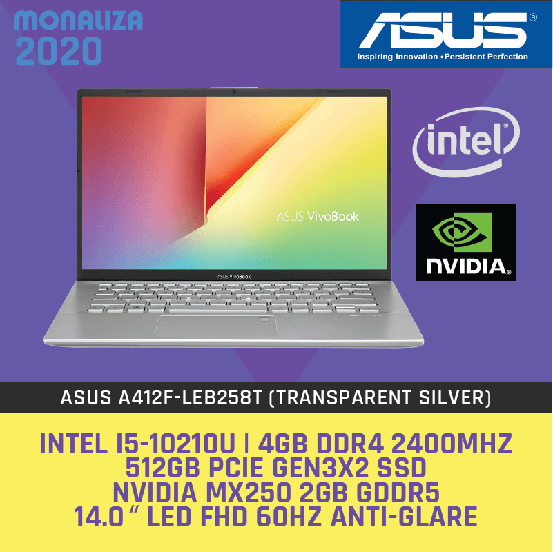 Asus Laptop A412F-LEB258T (Transparent Silver) (Intel Core i5-10210U Processor/NVIDIA GeForce MX250)