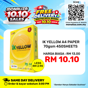[ PROMOSI 10.10 ] IK Yellow A4 Paper 70gsm 450Sheets