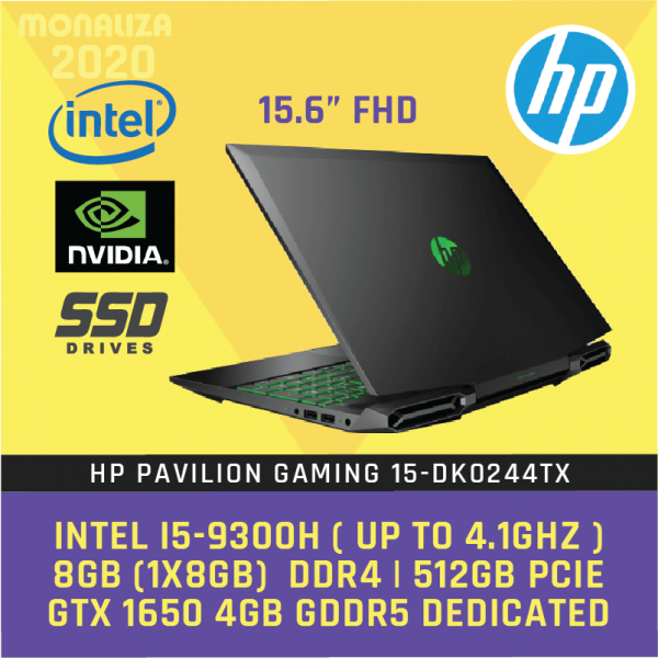 HP Laptop Pavillion GAMING 15-DK0244TX (Shadow Black+Acid Green)