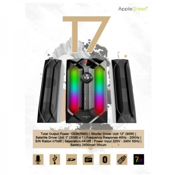 APPLE GREEN T7 2.1CH Multimedia Speaker System - Image 2