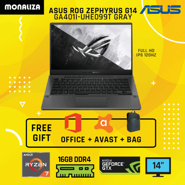 Asus Laptop Gaming ROG Zephyrus G14 GA401I-UHE099T Gray (Ryzen 7-4800HS/GTX1660Ti MAX-Q GDDR6 6GB)