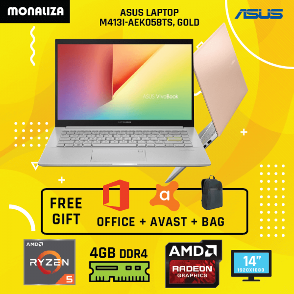 Asus Laptop Vivobook M413I-AEK058TS Gold (AMD Ryzen 5 4500U Processor/AMD Radeon Graphics)