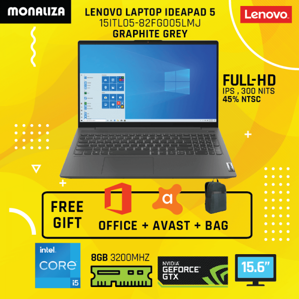 Lenovo Laptop Ideapad 5 15ITL05-82FG005LMJ Graphite Grey (Intel i5-1135G7/NVIDIA GeForce MX450 2GB GDDR6)