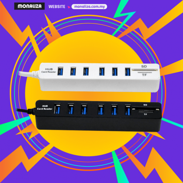 Tinytech 6 USB Hub + 2 Slot Card Reader (TF+SD)