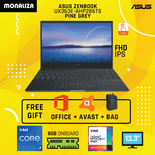 Asus Laptop Zenbook UX363E-AHP286TS Pine Grey (Intel® Core™ i7-1165G7 Processor/Intel Iris Xᵉ Graphics)