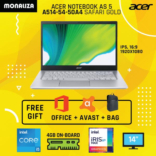Acer Laptop AS 5 A514-54-50A4/51LC/527V/58V5/59B9 (Intel i5-1135G7 Processor/Intel Iris Xe Graphics)