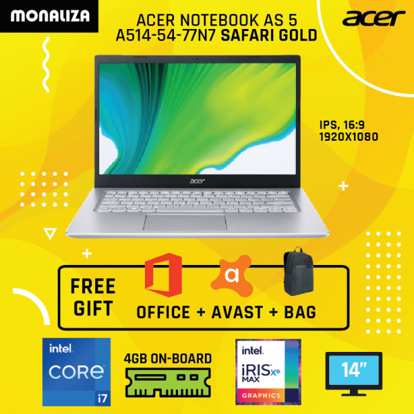Acer Laptop AS 5 A514-54-77N7 Safari Gold (Intel® CoreTM i7-1165G7 processor/Intel® Iris® Xe Graphics)