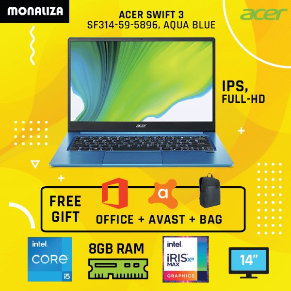 Acer Laptop Swift 3 SF314-59-5896 Aqua Blue (Intel Core i5-1135G7 Processor/Intel Iris Xe Graphics)