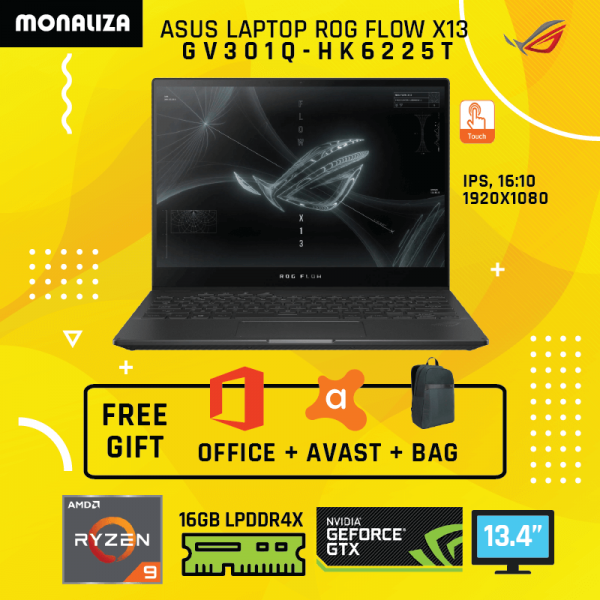 Asus Laptop Gaming ROG Flow X13 GV301Q-HK6225T (AMD Ryzen 9 5900HS /16GB LPDDR4X RAM/NVIDIA GeForce GTX 1650 4GB GDDR6)