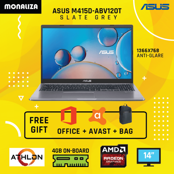 Asus M415D-ABV120T Slate Grey (AMD® ATHLON GOLD/ 4GB Onboard Ram/256GB M.2 SSD/AMD Radeon R2 Graphic)