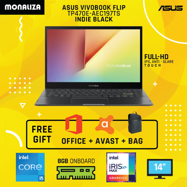 Asus Laptop Vivobook Flip TP470E-AEC197TS Indie Black (Intel® Core™ i5-1135G7 Processor/Intel Iris Xᵉ Graphics)