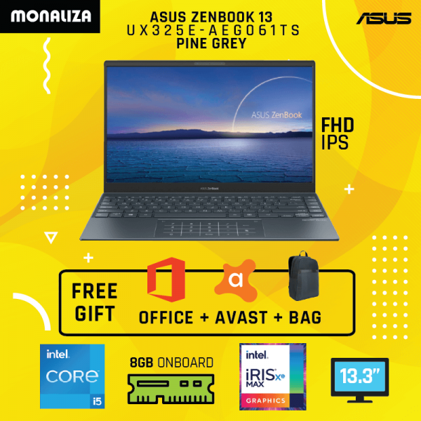Asus Laptop Zenbook 13 UX325E-AEG061TS Pine Grey (Intel® Core™ i5-1135G7/Intel® Iris Xe Graphics)