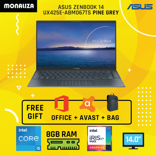 Asus Laptop Zenbook 14 UX425E-ABM067TS Pine Grey (Intel® Core™ i5-1135G7 Processor/Intel® Iris®  Graphics)