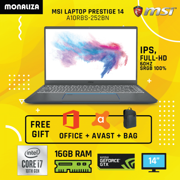 Msi Laptop Prestige 14 A10RBS-252BN (Intel Core I7-10510U/Nvidia MX350)