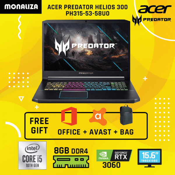 Acer Laptop Predator Helios 300 PH315-53-58U0 (Intel Core i5-10500H processor/NVIDIA GeForce RTX 3060)