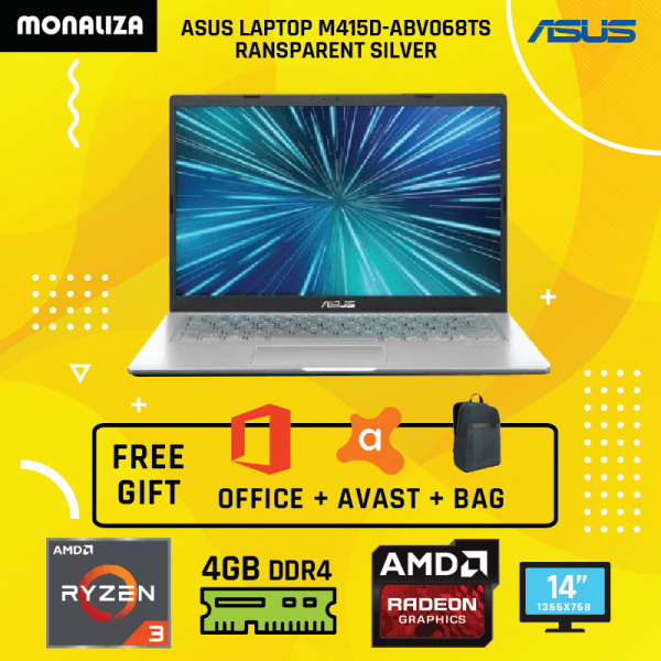 Asus Laptop M415D-ABV068TS Transparent Silver (AMD Dual Core R3-3250U Processor/AMD Radeon graphics)