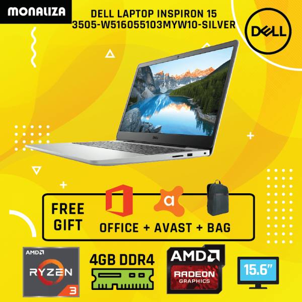Dell Laptop Inspiron 15 3505-W516055103MYW10 Silver (AMD Ryzen 3 3250U/Integrated graphics)