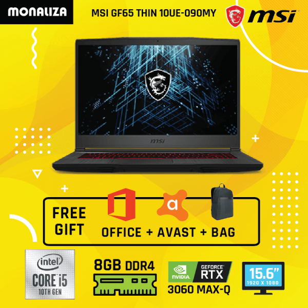 MSI Laptop GF65 Thin 10UE-090MY (Intel®️ Core i5-10200H/RTX3060 Max-Q, GDDR6 6G)