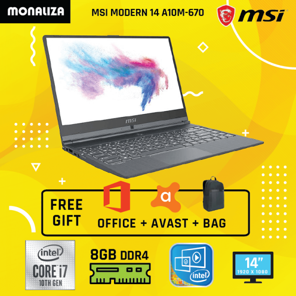 Msi Laptop Modern 14 A10M-670 (I7-10510U/512GB SSD/8GB RAM)