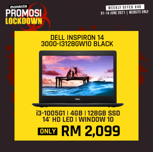 Dell Laptop Inspiron 14 3000-I3128GW10 Black (Intel Core i3-1005G1 Processor/Intel UHD Graphics)