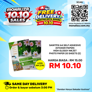 [ PROMOSI 10.10 ] SAINTPIX A4 SELF ADHESIVE HIGH GLOSSY INKJET PHOTO PAPER - 20 SHEETS (E)