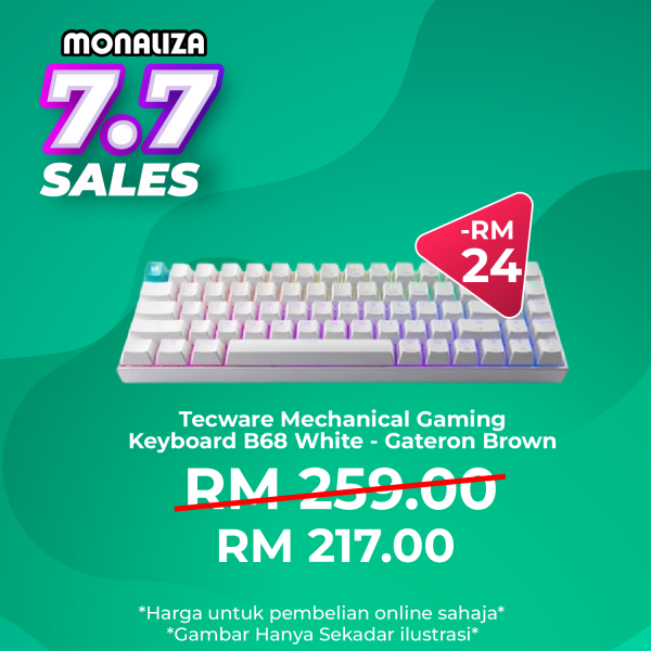 Tecware Mechanical Gaming Keyboard B68 (Black/White) - Gateron Brown/Gateron Yellow