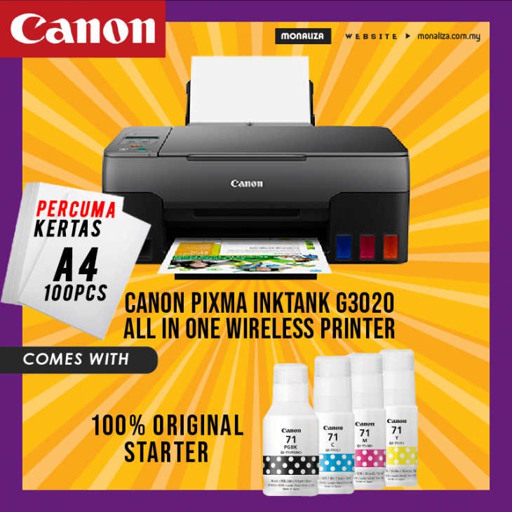 Canon Pixma InkTank G3020 AIO Wireless Printer - Monaliza
