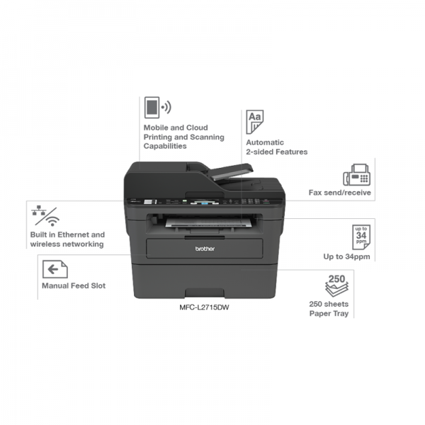 Brother Mono Laser MFC-L2715DW AIO With FAX - Image 4