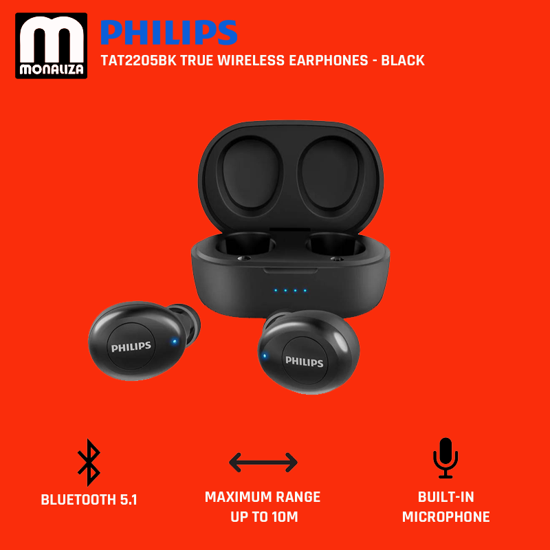 Philips TAT2205BK True Wireless Earphones - Black - Monaliza