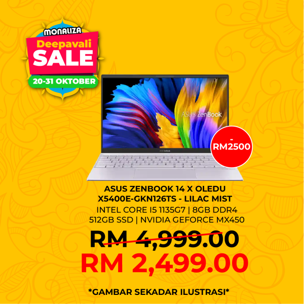 Asus Zenbook 14 X Oled UX5400E-GKN126TS Lilac Mist ( i5-1135G7, 8GB, 512GB SSD, MX450 2GB, W10, HS )