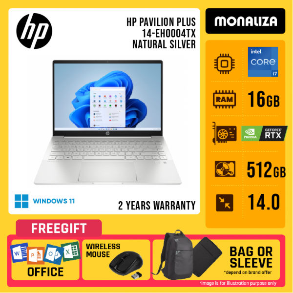 HP Pavilion Plus 14 Laptop (14-EH0004TX) ( i7-1255U, 16GB, 512GB, RTX2050 4GB, W11, HS )