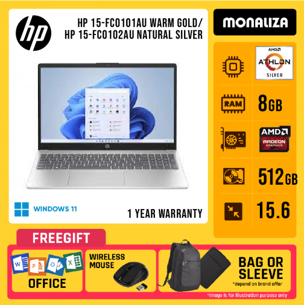 HP 15-FC0101AU Warm Gold/HP 15-FC0102AU Natural Silver ( Athlon 7120U, 8GB, 512GB SSD, ATI, W11, HS )