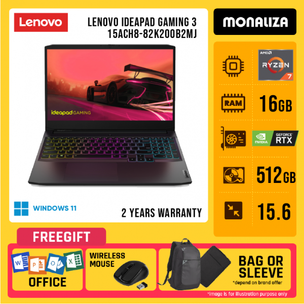 Lenovo Ideapad Gaming 3 15ACH8-82K200B2MJ ( Ryzen 7 5800H, 16GB, 512GB SSD, RTX3060 6GB, W11 )