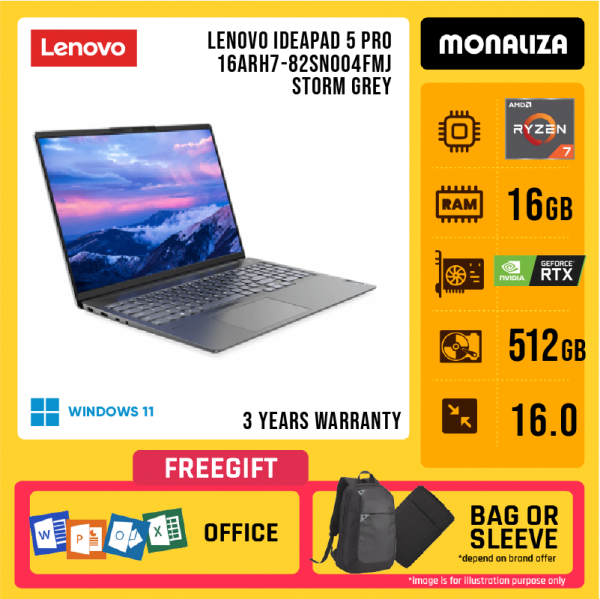 Lenovo Ideapad 5 PRO 16ARH7-82SN004FMJ Storm Grey ( Ryzen 7 6800HS, 16GB, 512GB SSD, RTX3050 4GB, W11 )