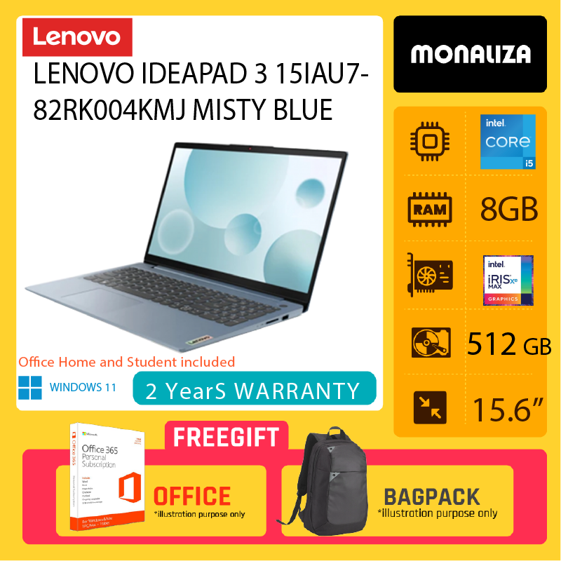 Lenovo Ideapad 3 15IAU7-82RK004KMJ Misty Blue