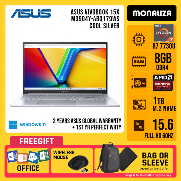 Asus Vivobook 15X M3504Y-ABQ179WS Cool Silver ( Ryzen 7 7730U , 8GB, 1TB SSD, AMD Radeon Graphics, W11, HS )
