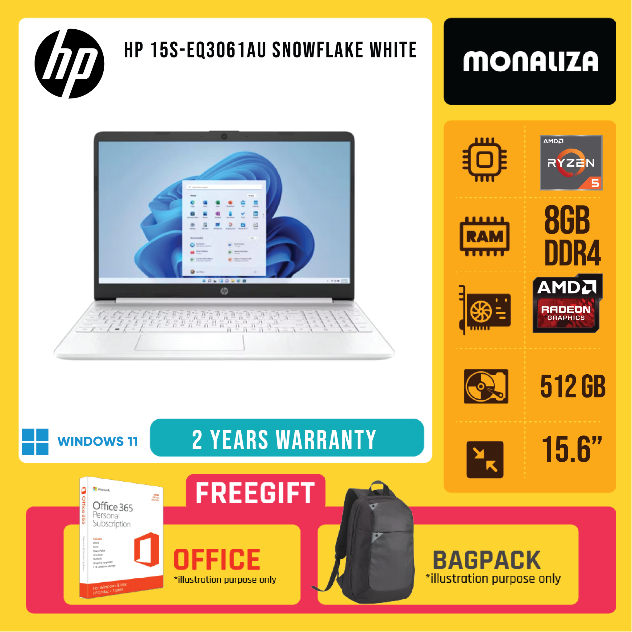 Hp 15s Eq3061au Snowflake White Monaliza 7880