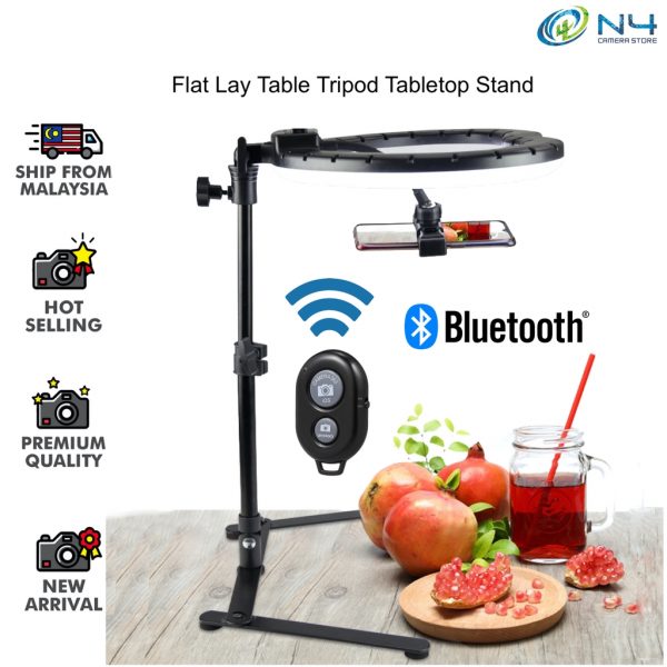 Flat Lay Table Tripod Tabletop Stand Support Bracket for Photography Selfie wit Adjustable LED Ring Light (26cm)