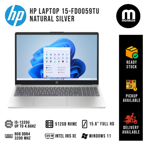 HP Laptop 15-FD0059TU Natural Silver ( I5-1335U, 8GB, 512GB SSD, Intel, W11, HS )