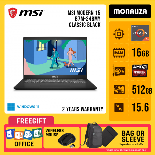 MSI Modern 15 B7M-248MY 15.6'' FHD Laptop Classic Black ( Ryzen 5 7530U, 16GB, 512GB SSD, W11, H&S )