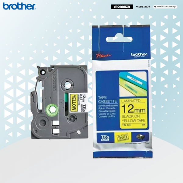 Brother TZE-631 Laminated tape - Black on Yellow (12mm x 8m)