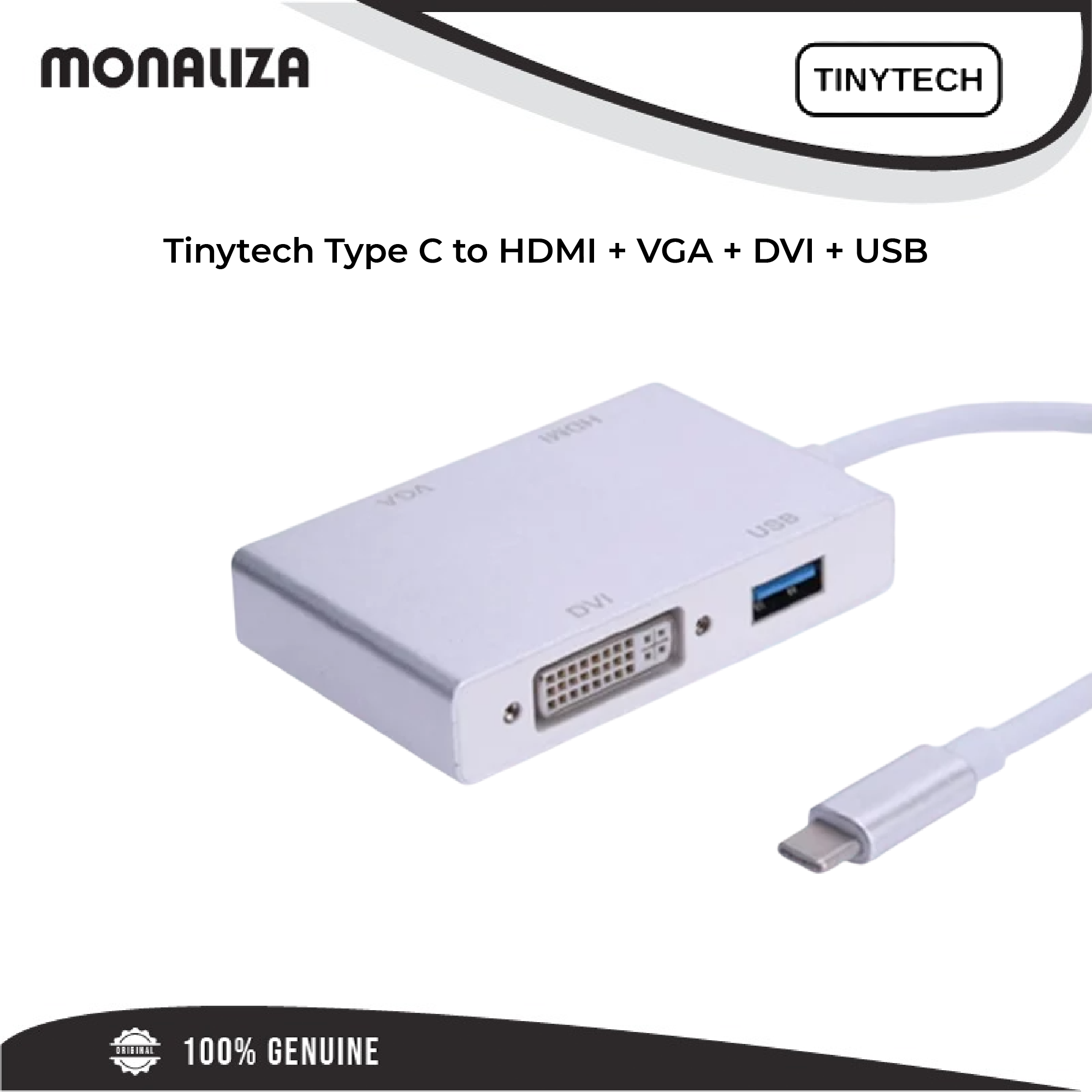 Tinytech Type C to HDMI + VGA + DVI + USB