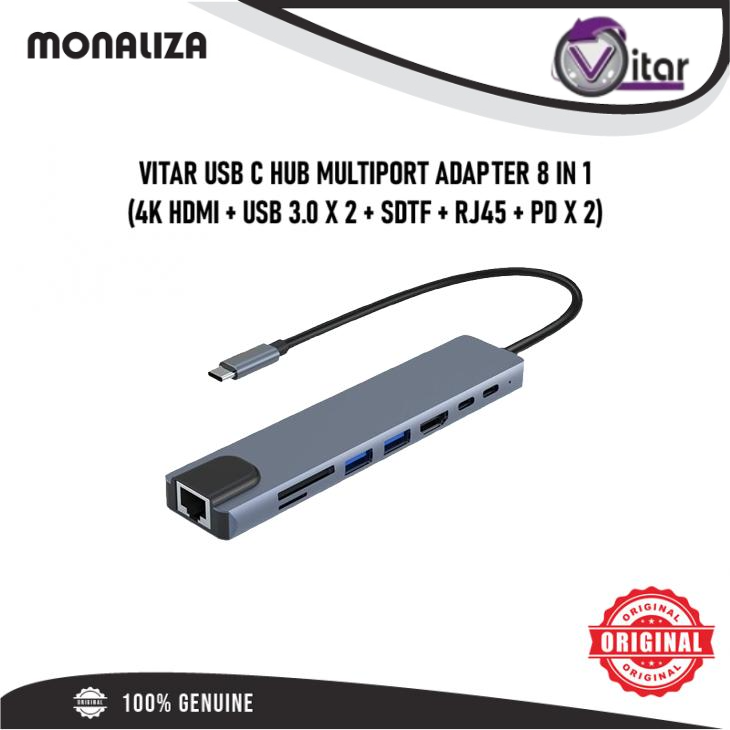 Vitar USB C Hub Multiport Adapter IN (4K HDMI USB X SD/TF  RJ45 PD X 2) - Main Image