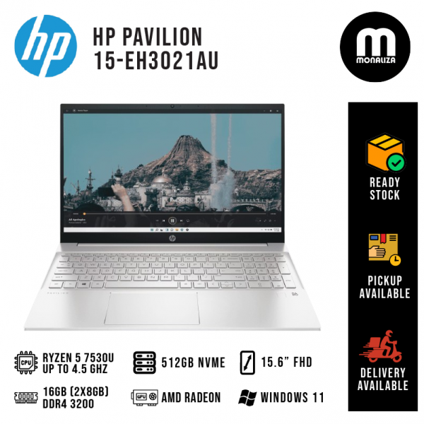 HP Pavilion 15-EH3021AU 15.6" FHD Laptop Natural Silver ( Ryzen 5 7530U, 16GB, 512GB, ATI, W11, HS )