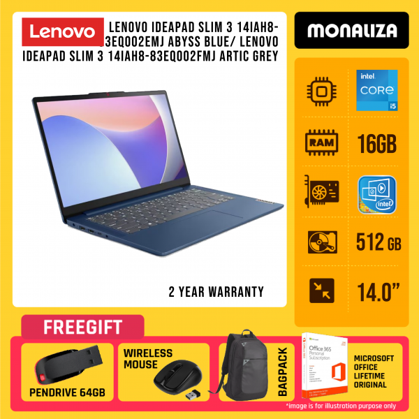 Lenovo IdeaPad Slim 3 14IAH8 83EQ002EMJ Abyss Blue / 83EQ002FMJ Artic Grey 14'' FHD Laptop ( I5-12450H, 16GB, 512GB SSD, Intel, W11, HS )