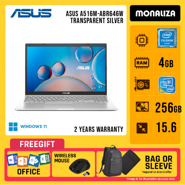 Asus A516M-ABR646W Transparent Silver ( Celeron N4020, 4GB, 256GB SSD, Intel, W11 )