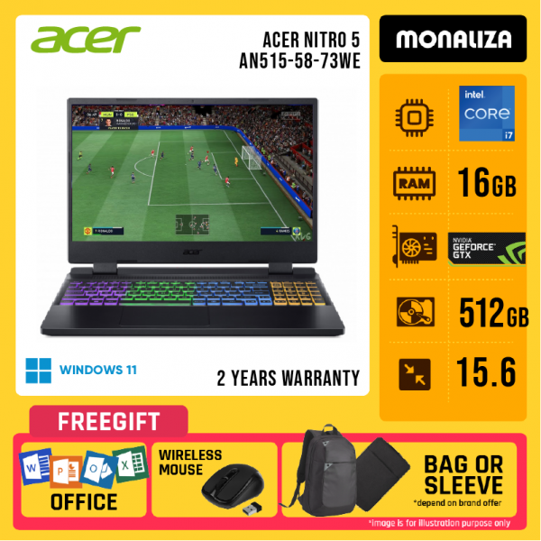 Acer Nitro 5 AN515-58-73WE 15.6" Gaming Laptop Black (I7-12650H, 16GB DDR5, 512SSD SSD, RTX4060 8GB, WIN11H)