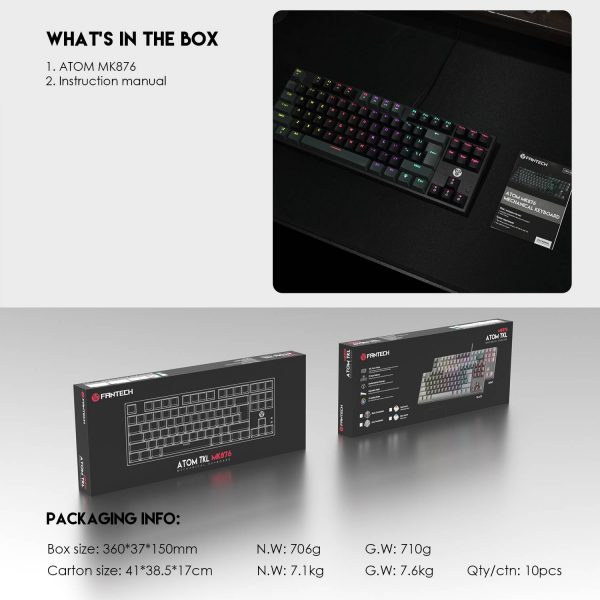 Fantech Atom MK876 TKL Mechanical Gaming Keyboard Gray- Blue Switch - Image 7